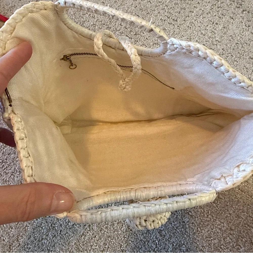 Vintage 1960’s Cream Raffia Handbag Top Handle Purse Japan Retro Summer Woven